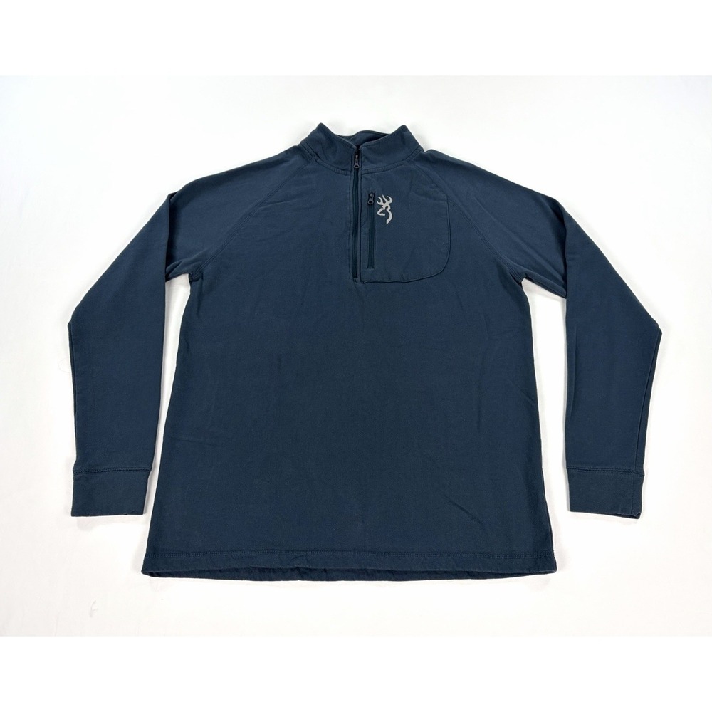 Browning 1/4 Zip Pullover Mens L Blue Fleece Sweater Long Sleeve Shirt Hunting